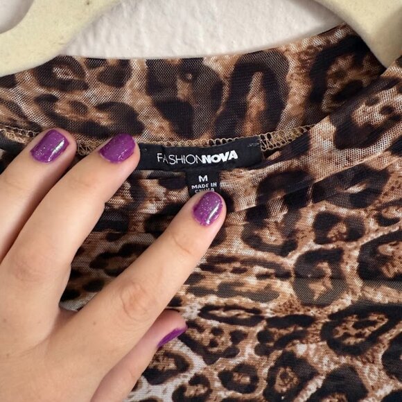 Fashion Nova Cheetah Print Sheer Bodysuit - Picture 3 of 4